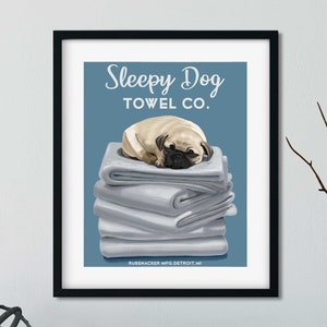 Pug Bath Towel, pug gifts, pug lovers, pug art print, wall decor, laundry room art print