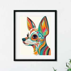 Chihuahua gift, folk art Chihuahua Art, Print by Brian Rubenacker, Chihuahua wall art print, Chihuahua bright design