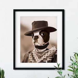 Boston Terrier gift, old west Boston Terrier Art, Print by Brian Rubenacker, boston terrier wall art print, boston terrier cowboy