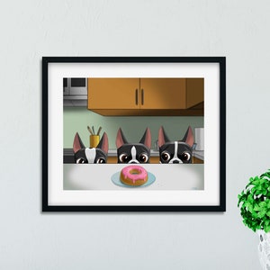 Boston terrier gift, boston terrier art, dog art print, Boston terrier wall art PRINT, Boston terrier decor, boston terrier donuts, kitchen