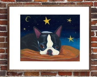 Boston Terrier gift, Boston Terrier Trying to Stay Awake, Boston Terrier wall decor, Boston Terrier artwork