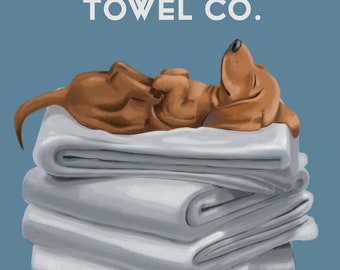 Dachshund Bath Towel, dachshund gifts, dachshund lovers, dachshund art print, wall decor, laundry room art print