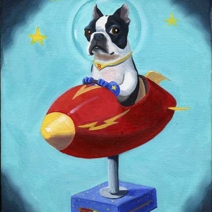 Boston Terrier gift, Boston Terrier in Space Print from Oil Painting, Boston terrier wall art home decor, art print image 2