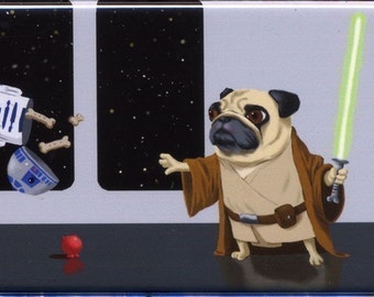 Pug Sci fi Cute Dog Art Magnet, Pug gift, pug magnet, kitchen magnet, kitchen decor