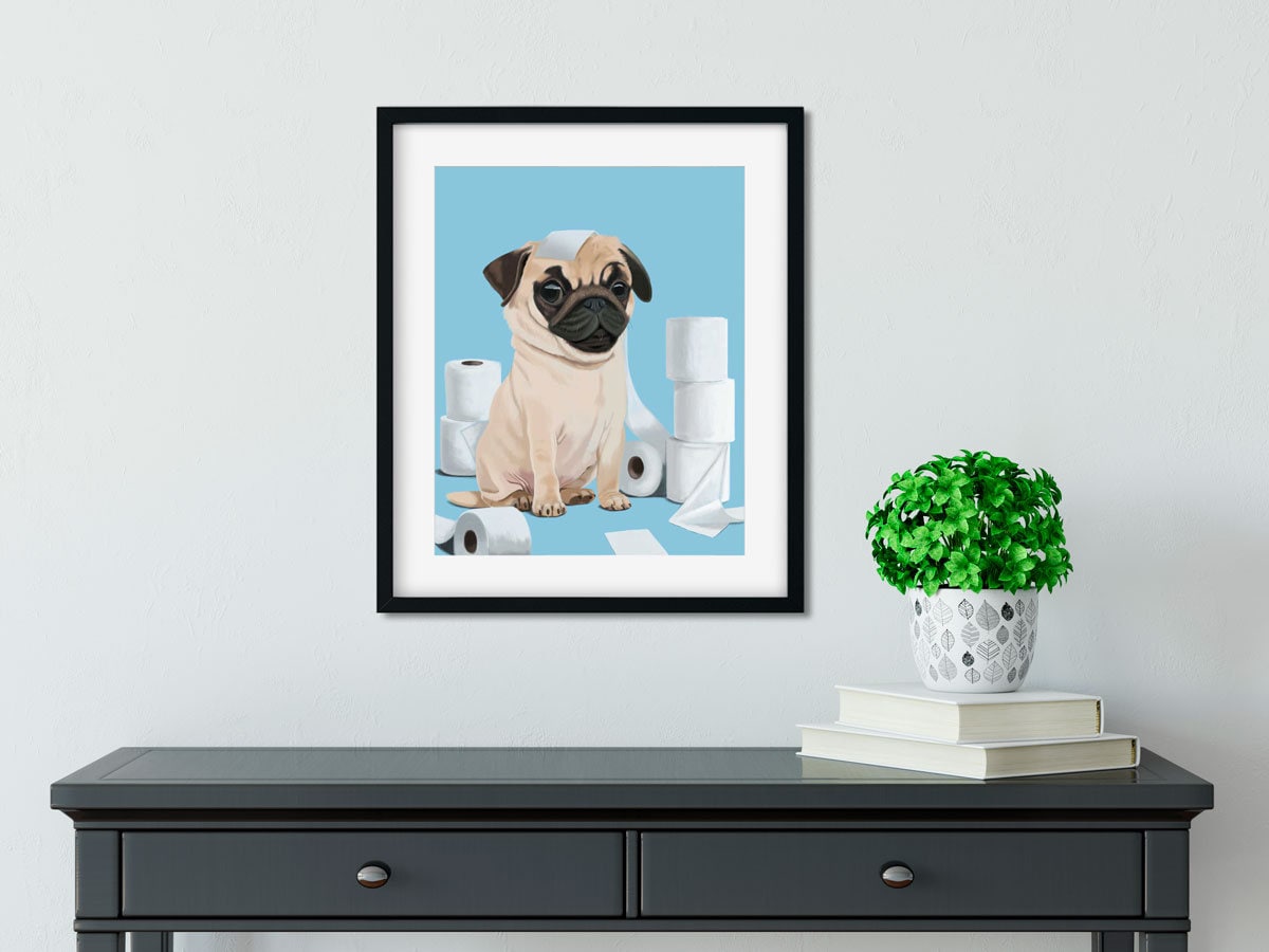 Pug gift Pug art pug print pug wall decor Cute Pug Dog Art Etsy