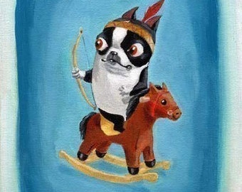 Boston Terrier Playing Cowboys and Indians, boston terrier gift