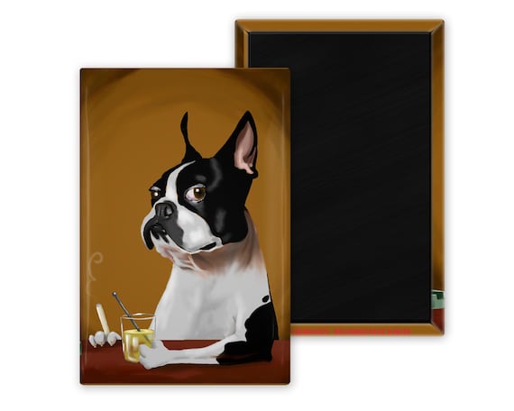 Boston Terrier at the Bar Having a Drink magnet