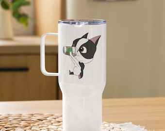Boston terrier coffeeTravel mug with a handle, boston terrier gift, boston terrier art mug, coffee