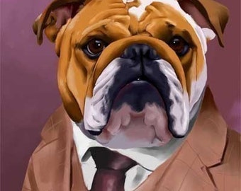English Bulldog Dressed for a Night Out, bulldog gift, bulldog wall art print, bulldog home decor art