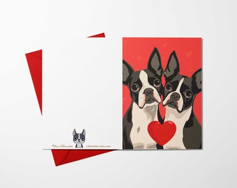 Boston terrier card, Valentine cards, love boston terrier greeting cards, dog Valentine card, boston terrier gift, card sets vintage style