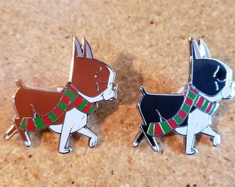 Boston terrier gift, boston terrier pin, boston terrier lapel pin, Christmas pin, boston terrier Christmas, soft enamel pin, scarf winter