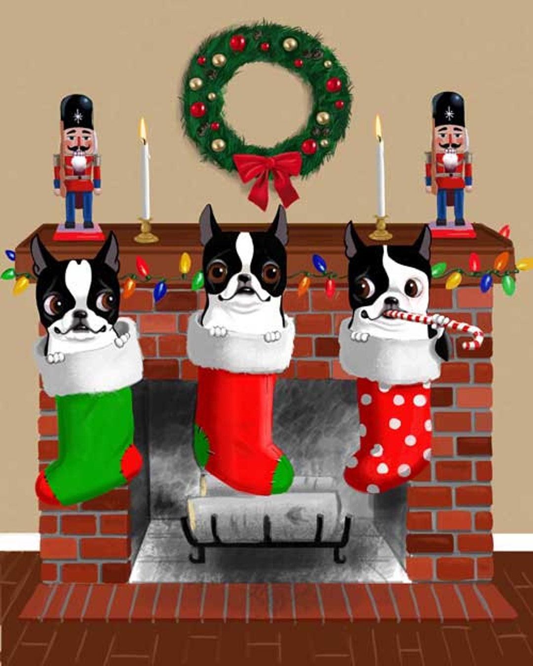 Boston Terrier Gift, Boston Terrier Art, Boston Terrier Christmas ...