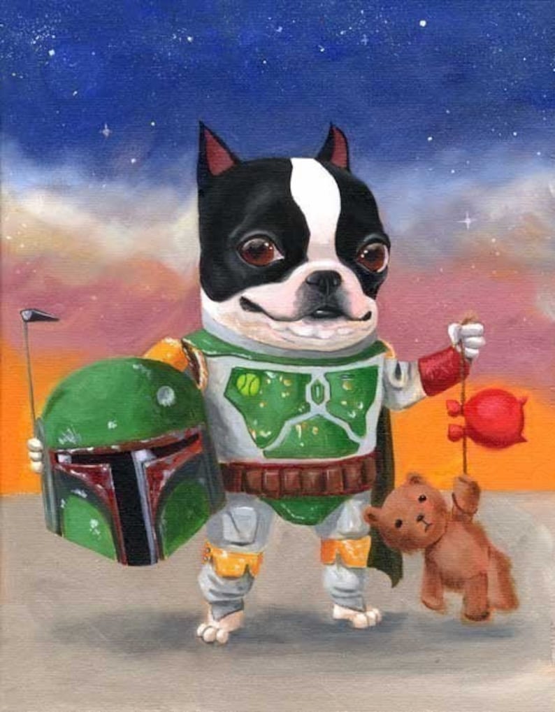 The Ultimate Boston Terrier Sci fi space Dog Art Print Set, Boston terrier gift, dog art gift,boston terrier art image 2