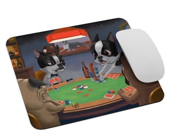 Boston terrier Mouse pad, boston terrier gift, boston terrier playing poker gift, boston terrier computer, dog lover gift dogs playing poker