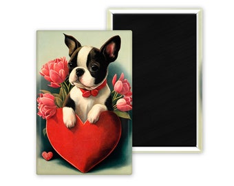 Boston terrier heart dog art love magnet, boston terrier gift, boston terrier dog art magnet, valentine magnet, love magnet