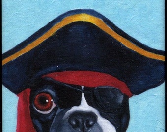 Boston terrier gift,Boston Terrier Pirate Arrr hat cute dog art magnet, Boston terrier fridge magnet, kitchen magnet