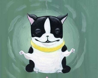 Boston terrier doing a little yoga to relax, Boston terrier gift, boston terrier art, yoga art, dog art, boston terrier decor