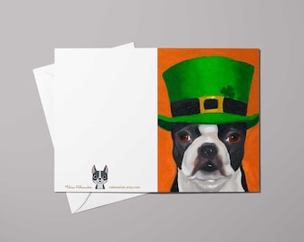 Tarjeta Boston terrier, tarjetas del día de San Patricio, tarjetas de felicitación de amor boston terrier, tarjeta del día de las empanadas de perro, regalo de boston terrier, juegos de tarjetas