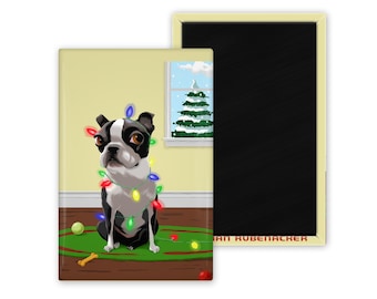 Boston Terrier gift, Boston Terrier Christmas Dog Art Magnet, boston terrier art, boston terrier magnet, boston terrier decor