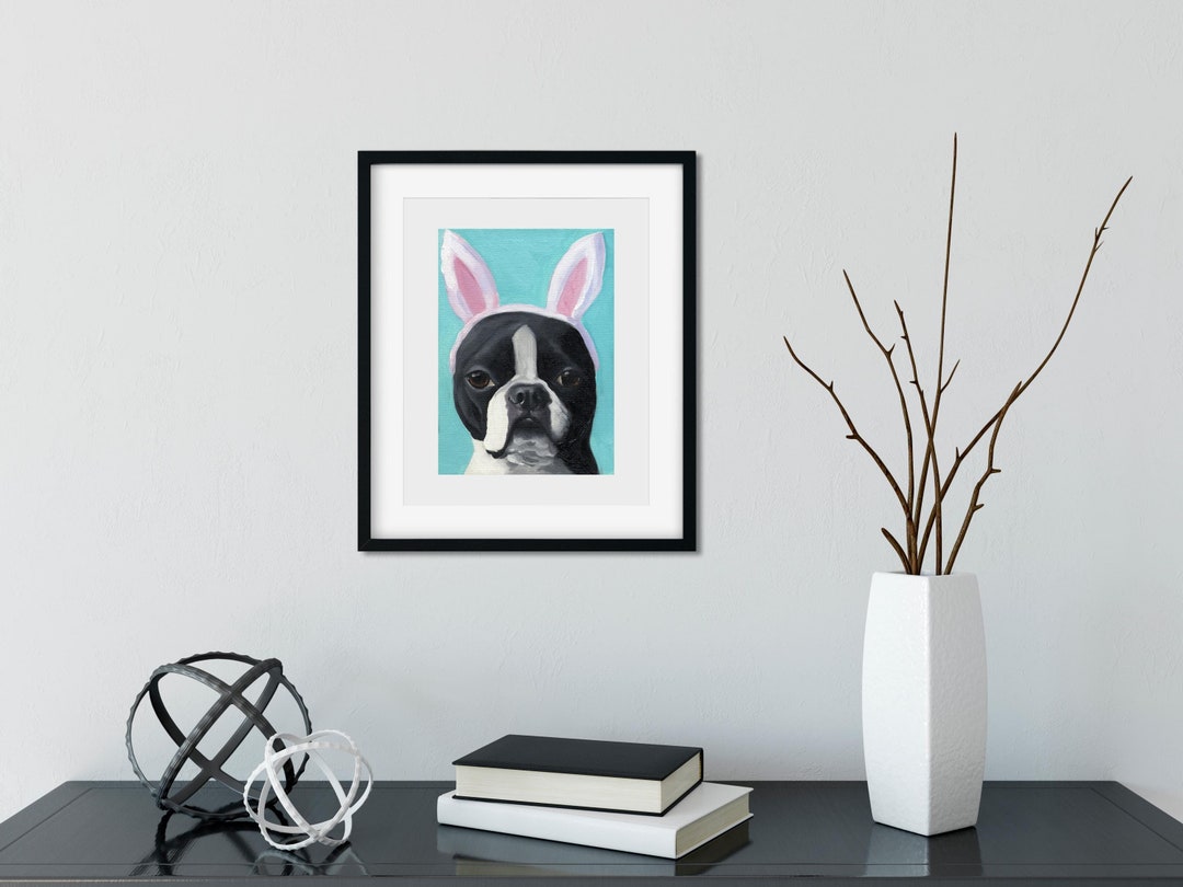 Boston Terrier Wearing Rabbit Ears, Boston Terrier Gift