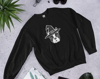Boston terrier gift Unisex Sweatshirt boston terrier halloween shirt, boston terrier gift, witch dog art, boston terrier art