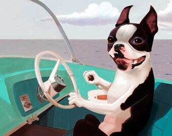 Boston terrier going for a boat ride, Boston Terrier boat gift, Boston Terrier gift