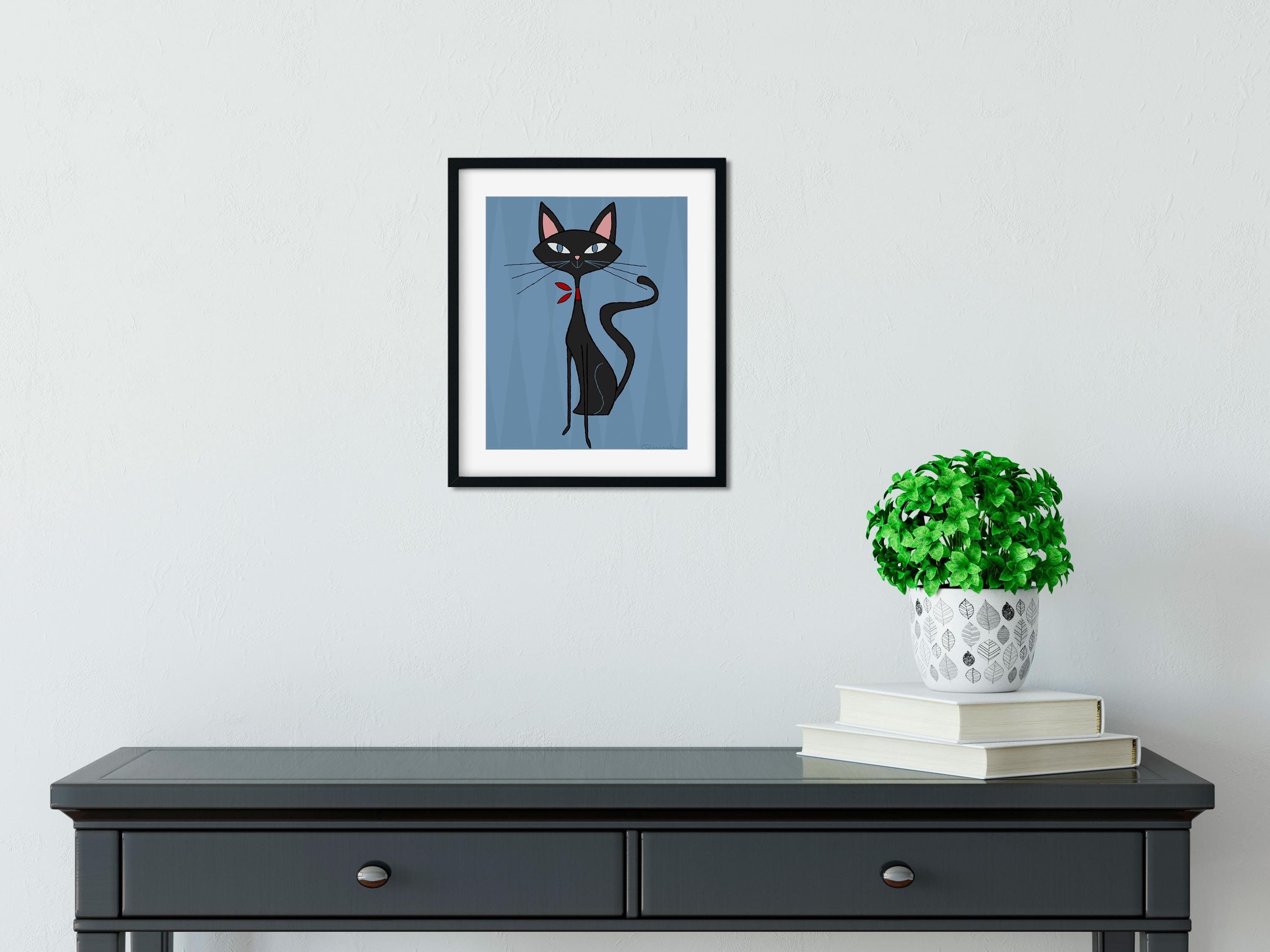 Mid Century Modern Style Black Cat Wall Art Print, Cat Gift, Mid Mod ...