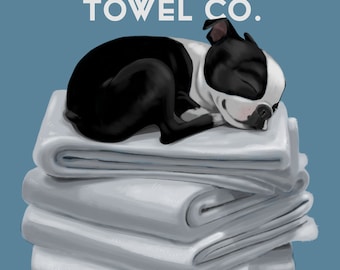 Boston Bath Towel, Boston Terrier gifts, Boston Terrier lovers, boston terrier art print, wall decor, laundry room art print