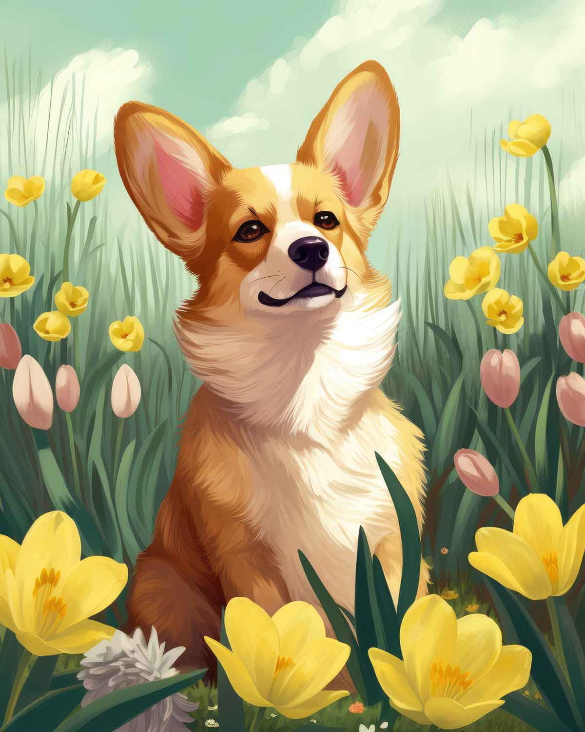 Corgi Gift Welsh Corgi Print Corgi Wall Art Print Dog Art Wall Decor Corgi Art Corgi Lover Corgi Fun Art Style Corgi With Flowers Etsy