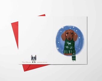 Dachshund card, christmas cards, holiday greetings, Dachshund greeting cards, dog christmas card, Dachshund gift, card sets