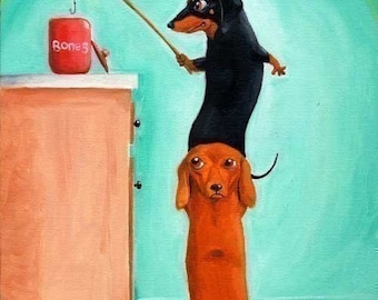 Dachshund Canvas art,  The Bone Thieves print - Dachshund