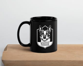 Boston terrier mug, boston terrier cup,Black Glossy Mug, boston terrier fan, boston terrier gift, boston terrier love