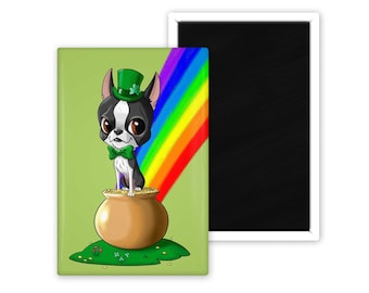 Boston Terrier gift, Irish Hat Cute Dog Art Magnet, boston terrier art , boston terrier decor, fridge magnet