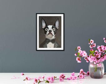 Boston Terrier Oil Painting on canvas paper, Hand Painted Dog Art, original art, boston terrier gift, original oil painting, edgar allan poe