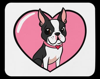 Boston terrier Mouse pad, boston terrier gift, boston terrier art mouse pad, boston terrier lover, boston terrier fun,heart boston terrier