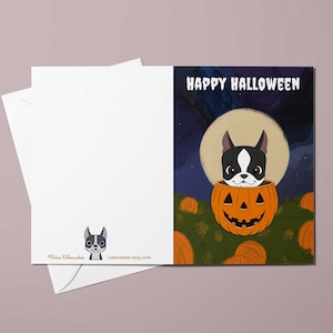 Boston terrier card, Halloween cards, boston terrier greeting cards, dog Halloween card, boston terrier gift, card sets, pumpkin