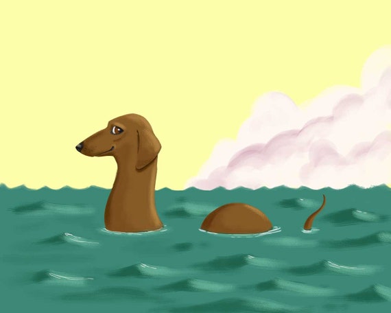 Dachshund Art Print, the Dach-ness Monster - Dachshund Dog Art
