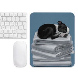 Boston terrier gift Mouse pad, boston terrier art, sleeping boston terrier computer accessory, boston terrier dog gift art