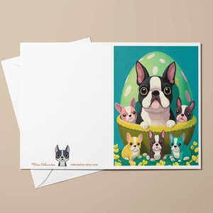 Boston Terrier Karte, Osterkarten, Liebesherzen, Boston Terrier Grußkarten, Hund Osterkarte, Boston Terrier Geschenk, Kartensets