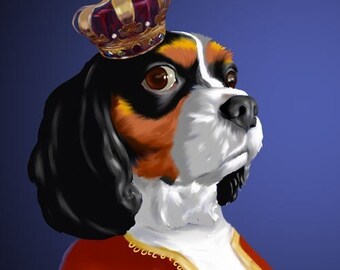 Cavalier King Charles dog art print, King Charles gift wall art print, dog home decor artwork