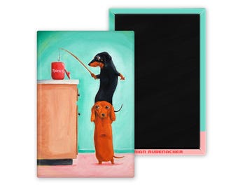 Dachshund magnet art, Bone Thieves Magnet Dog Art, dachshund dog art magnet, doxie love