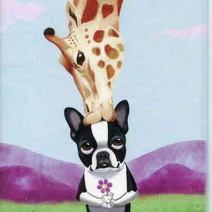 Boston Terrier gift, Boston Terrier giraffe Dog Art Magnet, dog art, Boston Terrier magnet