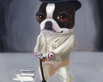Clockwork Terrier - Boston Terrier dog art print, boston terrier clockwork orange, boston terrier gift, wall decor, pop art
