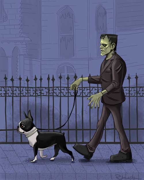 Boston Terrier Art Print Frankenstein Monster Bride of - Etsy