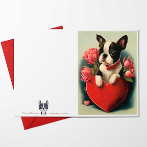 Boston terrier card, Valentine cards, love boston terrier greeting cards, dog Valentine card, boston terrier gift, card sets vintage style