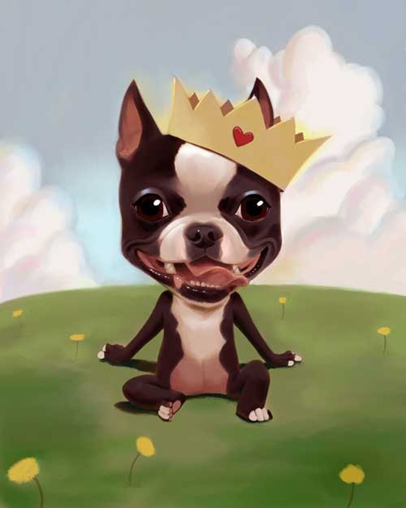 Boston terrier wearing a crown, Boston terrier gift, boston terrier art, boston terrier lover, boston terrier decor, wall decor image 1