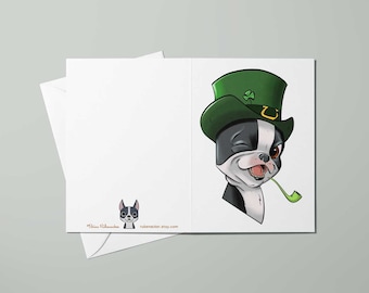 Tarjeta Boston terrier, tarjetas del día de San Patricio, tarjetas de felicitación de amor boston terrier, tarjeta del día de las empanadas de perro, regalo de boston terrier, juegos de tarjetas