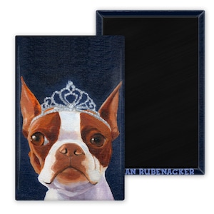 Boston terrier gift, Boston Terrier Tiara hat cute dog art magnet, Boston terrier fridge magnet, Boston terrier dog art
