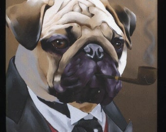 Pug Gentleman dog art magnet, pug gift, pug art, pug dog art magnet