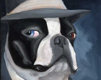 Boston terrier gift, Old Blue Eye - Boston Terrier dog art print, boston terrier decor, wall decor, rat pack, painting